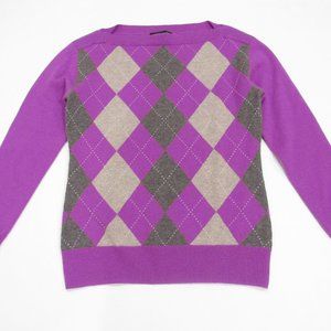 Banana Republic 100% Cashmere Purple Lilac Argyle Pullover Sweater